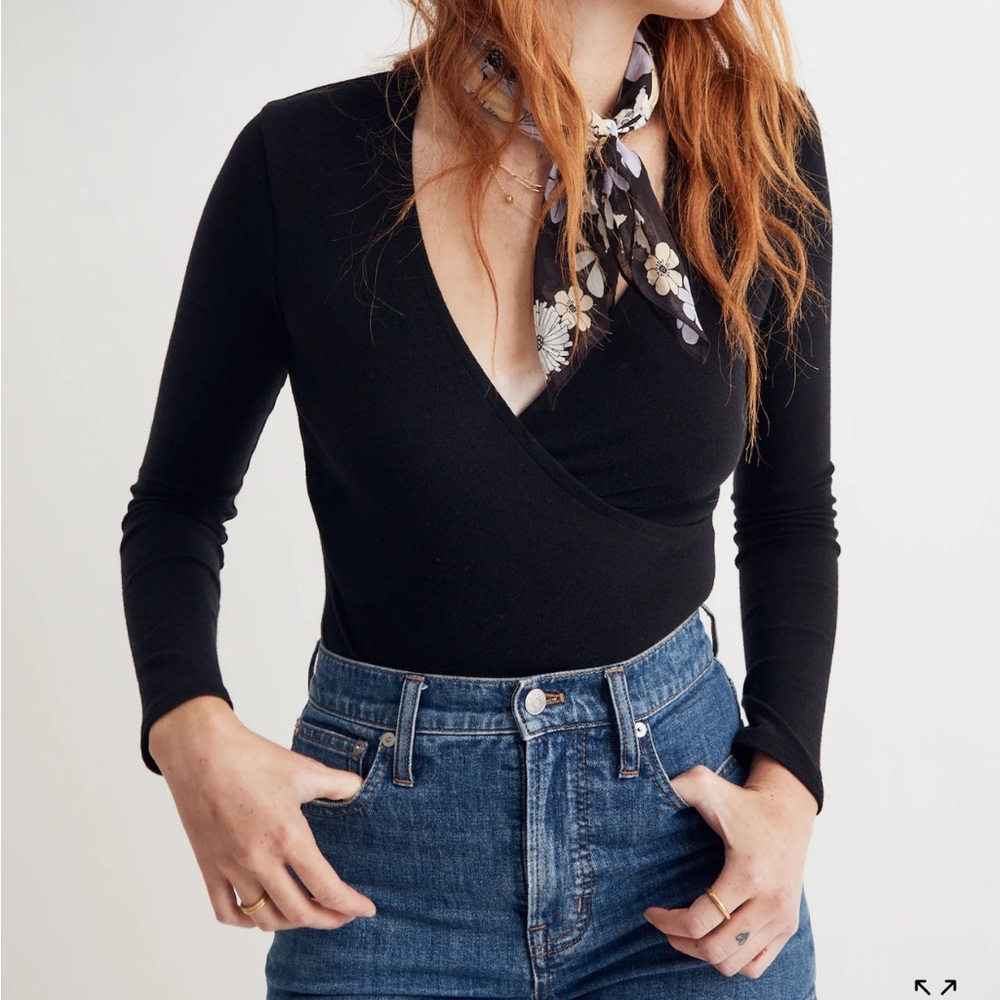 Madewell Black Wrap Long-Sleeve Top